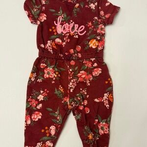 Carter's Baby Girl Floral "Love" Romper Jumpsuit Burgundy Pink 6 Months